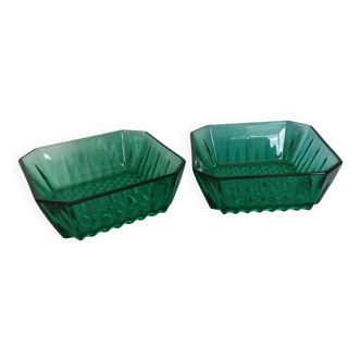 Emerald green glass ramekins Arcoroc, crystal glassware from Arques.