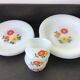 Set of 3 Arcopal ramekins, vintage décor red, orange, yellow flowers