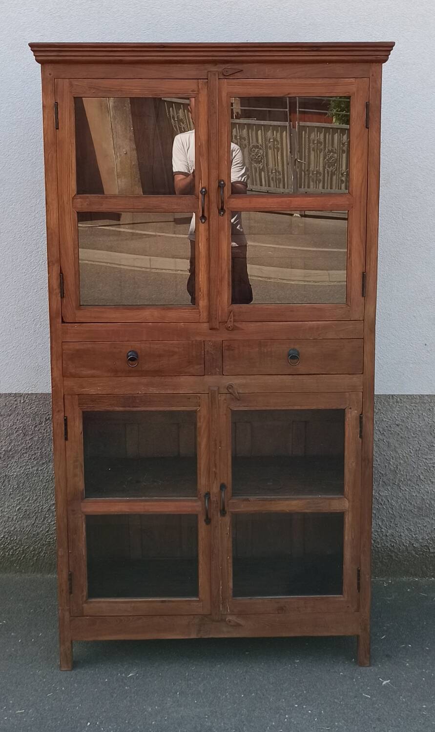 Antique teak cabinet with two drawers and four doors