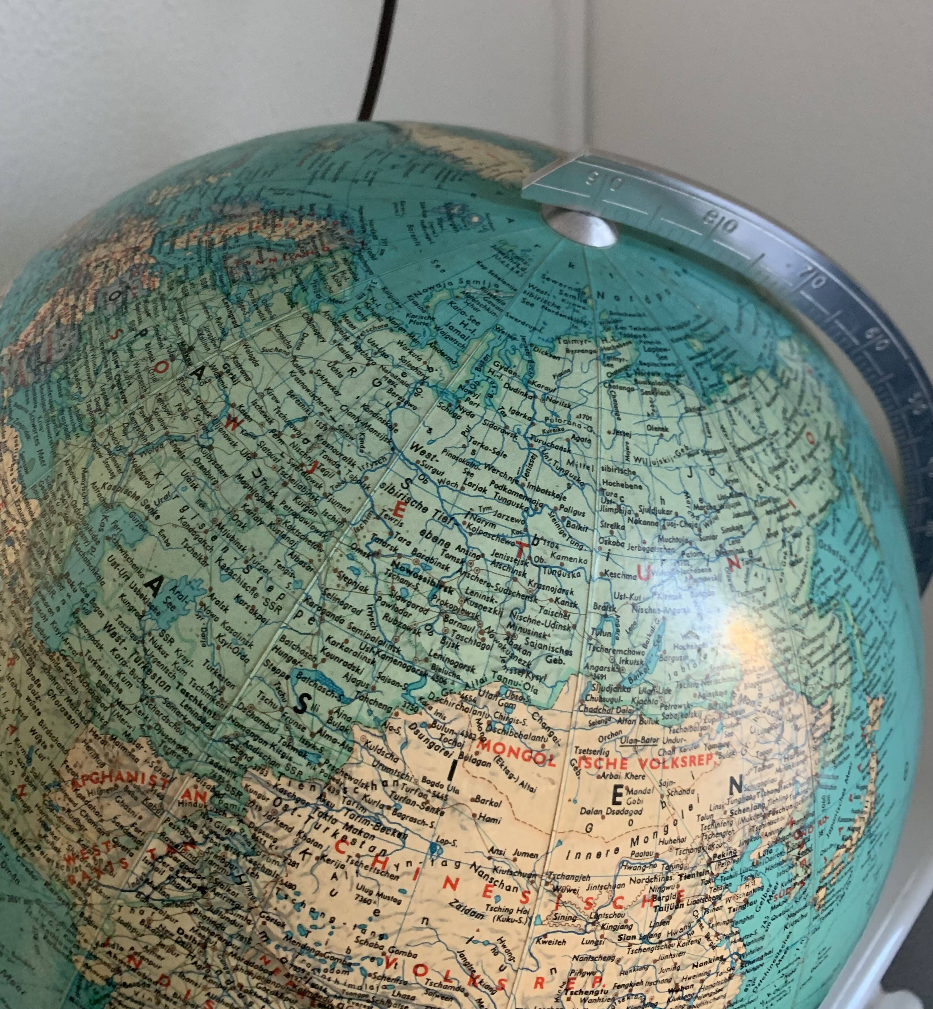 Vintage 1960s JRO Verlag globe, wood and PVC world map - 43 cm