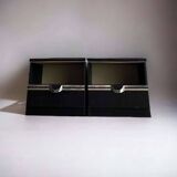 SET OF 2 VINTAGE BLACK BEDSIDE TABLES / MINI CABINETS