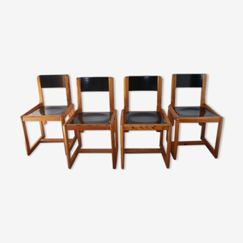 Series of 4 vintage chairs by André Sornay in wood 1960