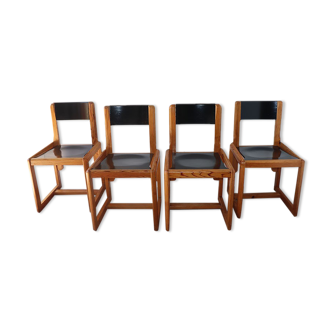 Series of 4 vintage chairs by André Sornay in wood 1960