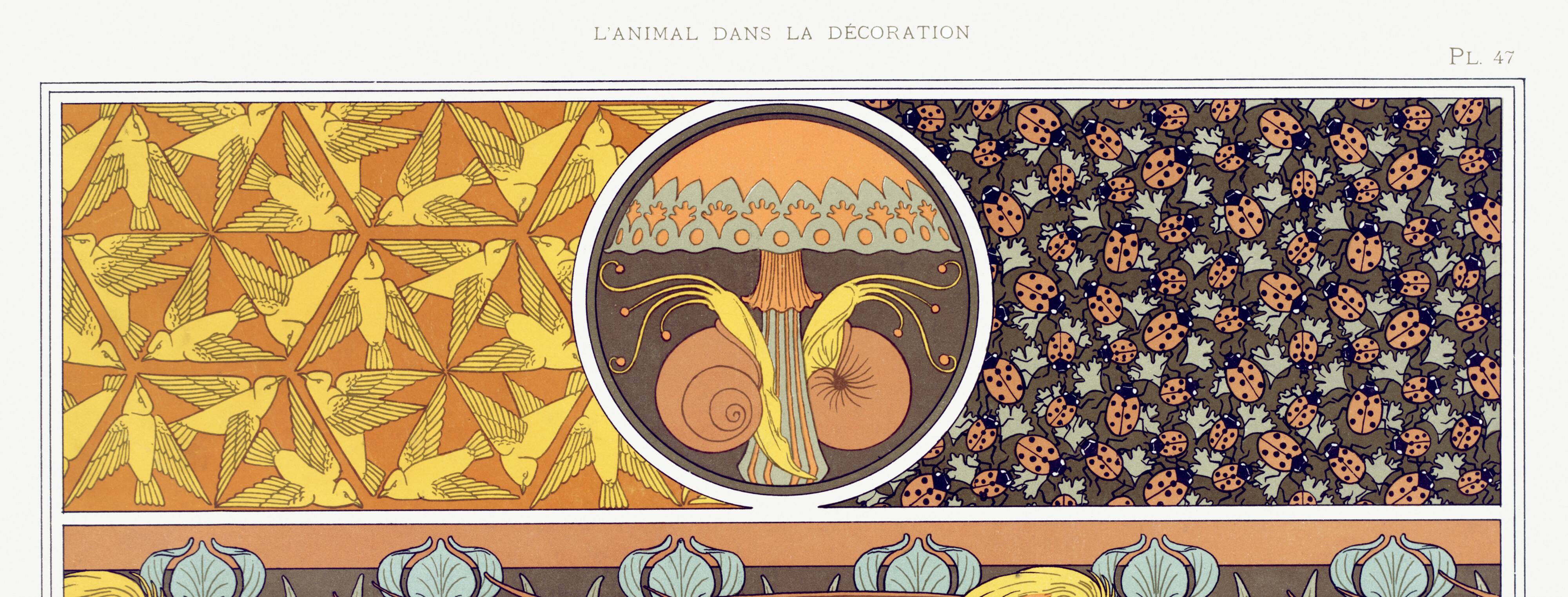 Poster “snails and birds”, after an Art Nouveau lithograph