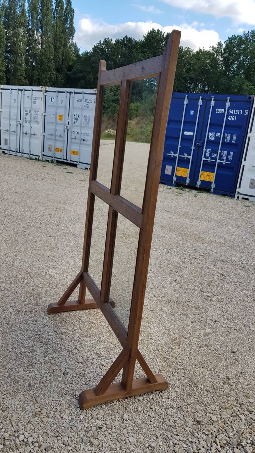 Screen - antique Burmese teak partition / 4 mirrored panels front and back