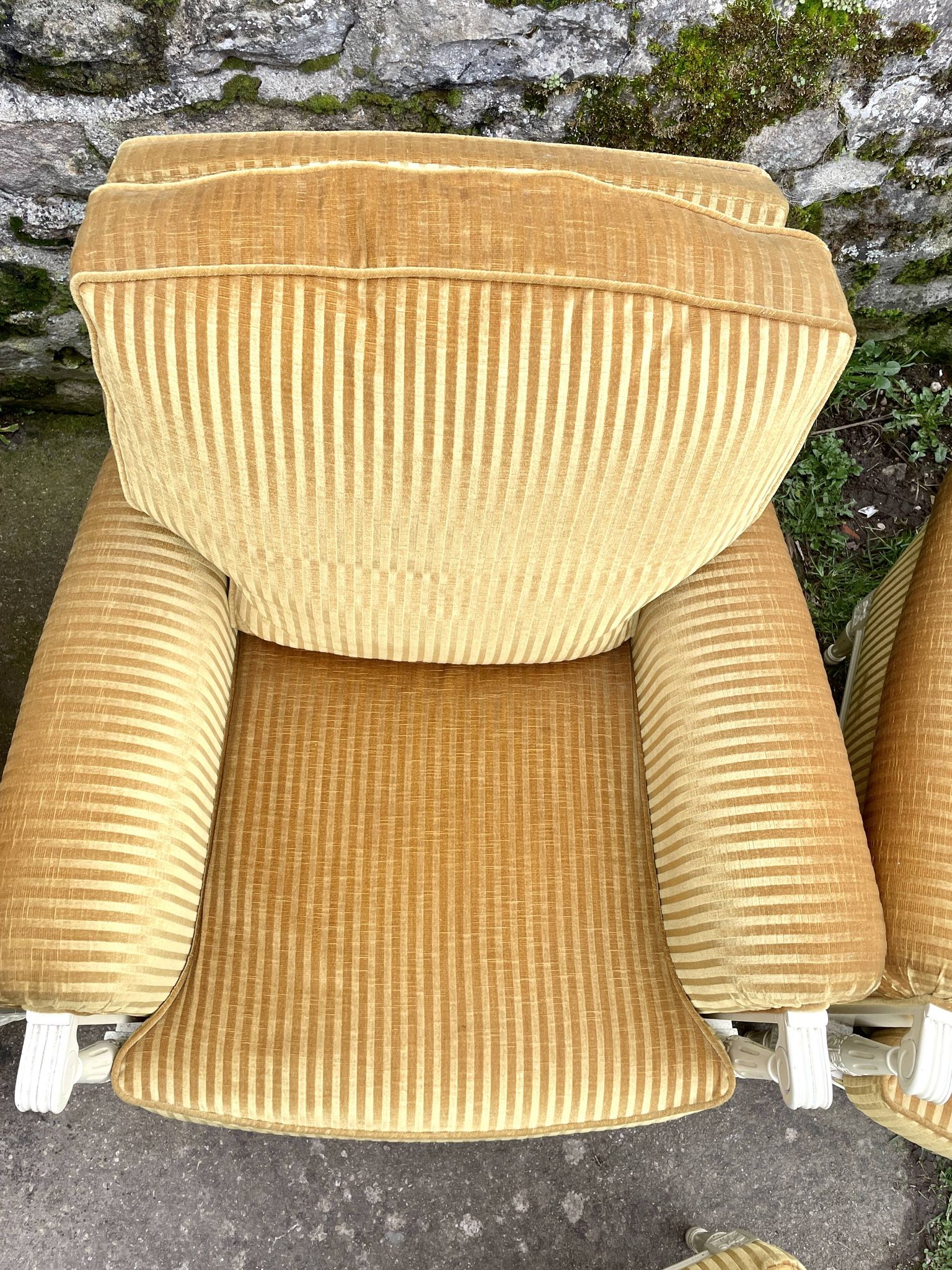 Pair of cosy armchairs by Jean Prevost in mustard velvet, 1970.