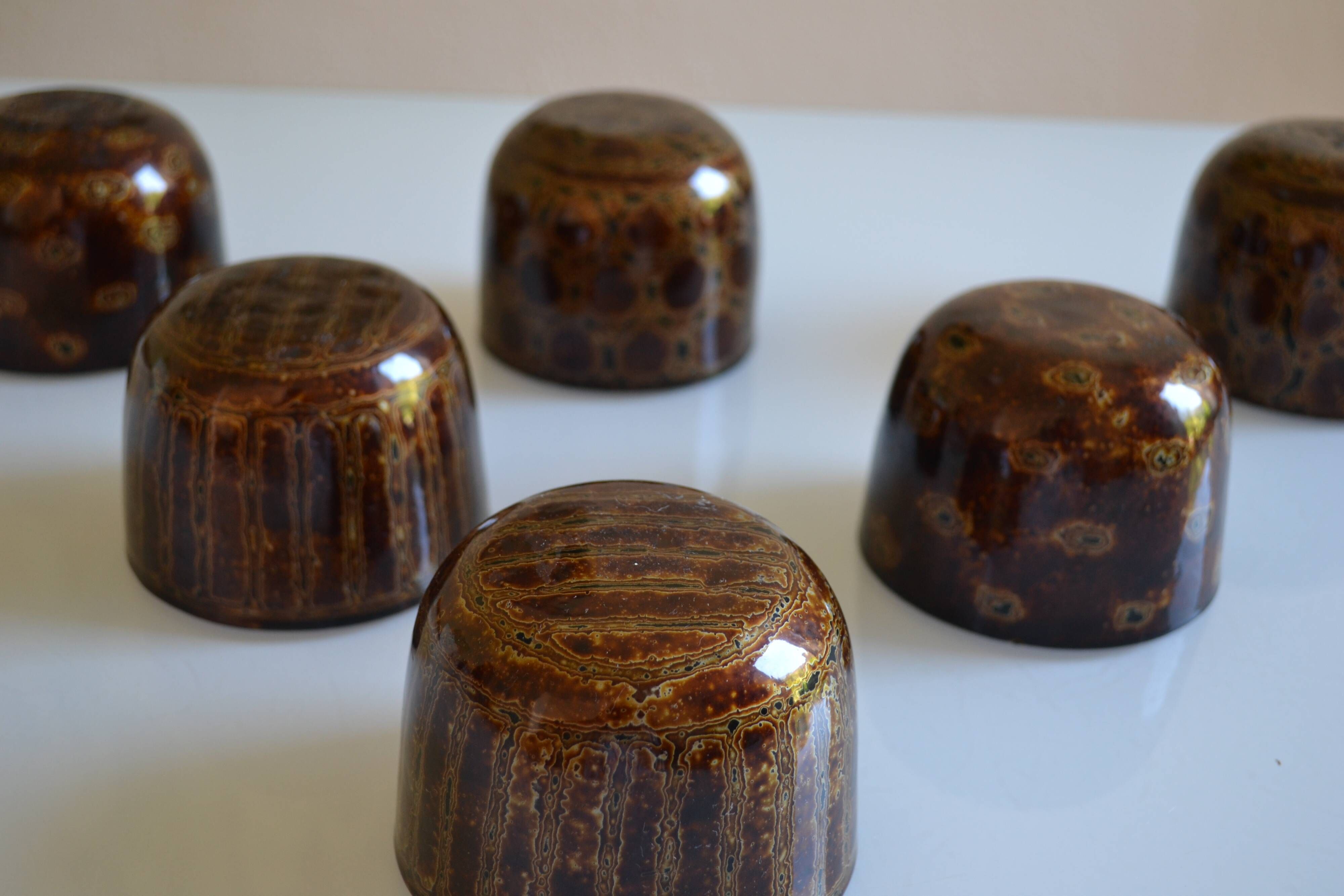 Set of 6 traditional bowls Burmese craftsmanship lacquered bamboo horsehair