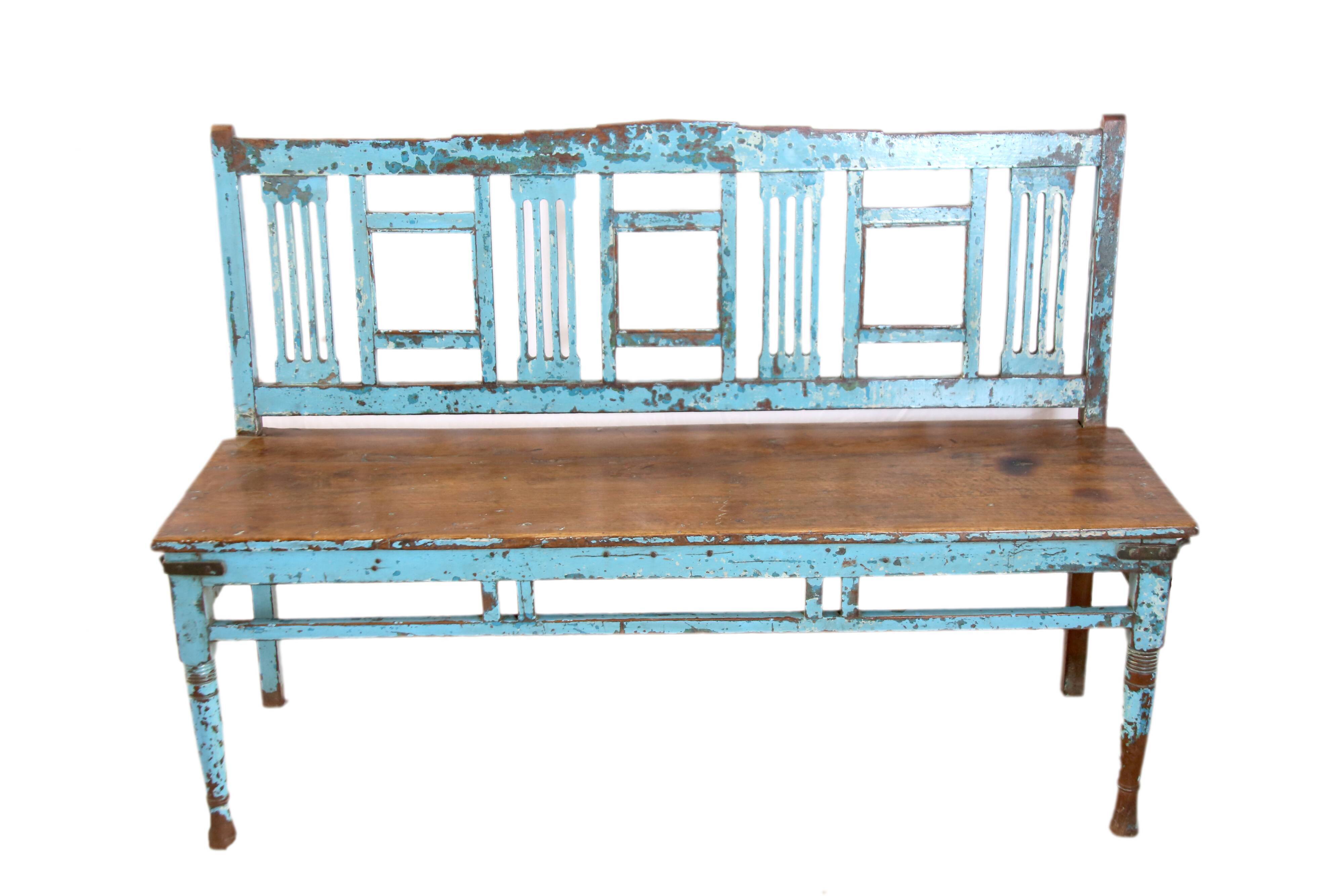 Banc colonial art déco en teck birman