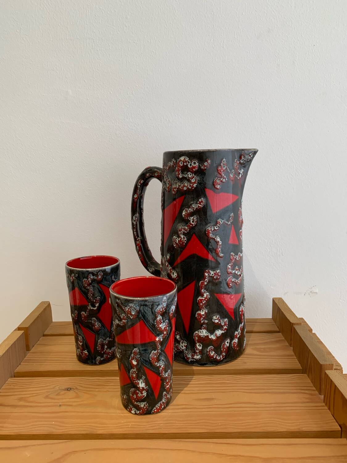 Vintage Ceramic Fat Lava Glass Pitcher