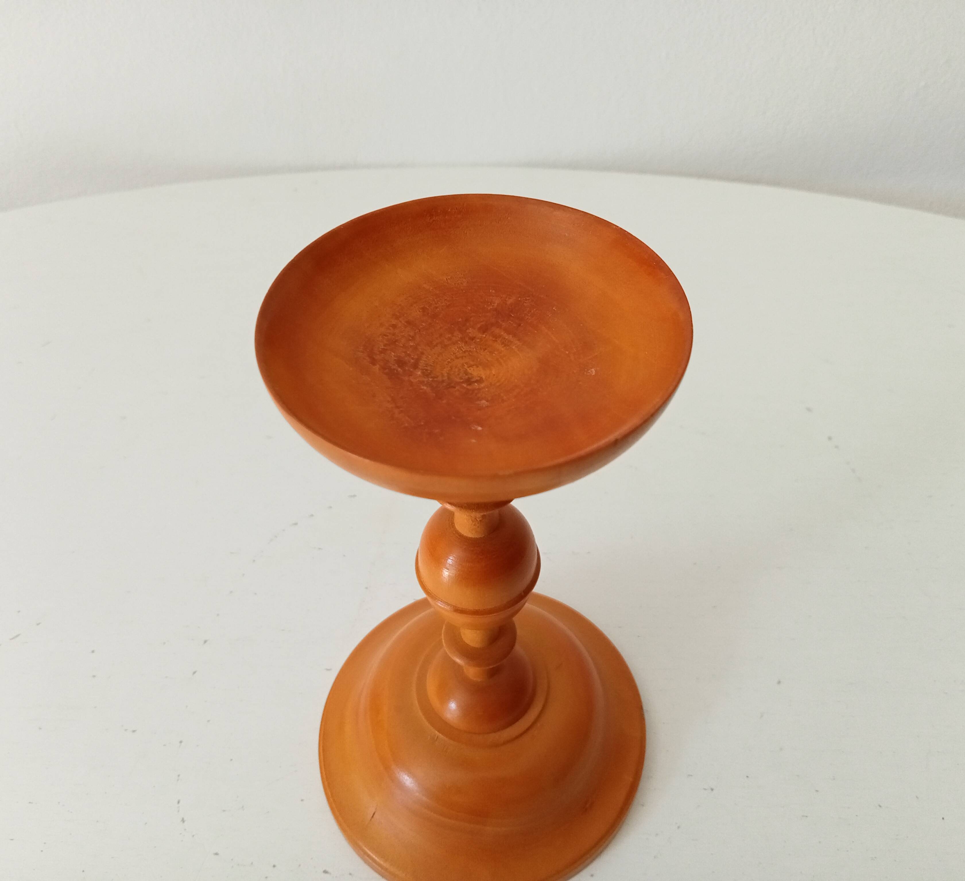 Vintage turned wooden candle holder