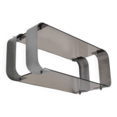 Brushed steel and smoked glass shelf, Donald Singer, 1970
