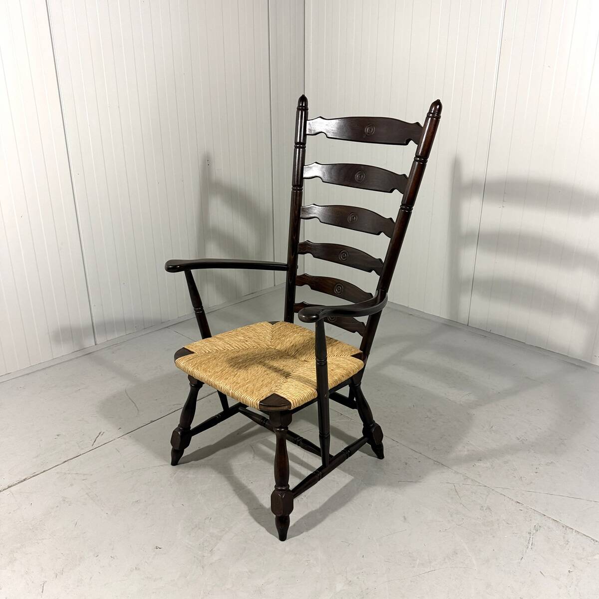 Rustic brutalist high ladder back arm chair 1960’s