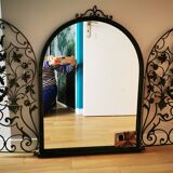 Console and mirror set - wrought iron and marble - 30s