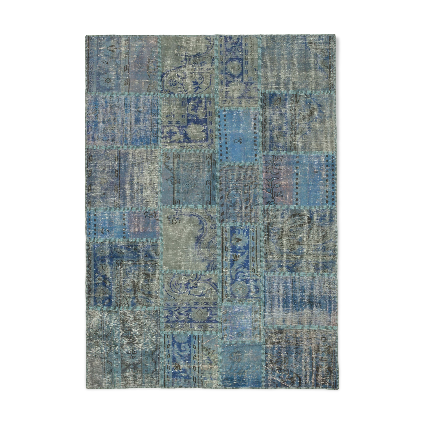 Handwoven oriental vintage 175 cm x 247 cm blue patchwork carpet
