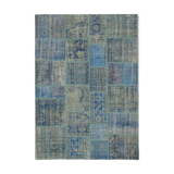 Handwoven oriental vintage 175 cm x 247 cm blue patchwork carpet