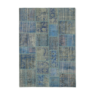 Handwoven oriental vintage 175 cm x 247 cm blue patchwork carpet