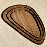 Trio of rounded triangular shaped trays or cups in monoxyl teak