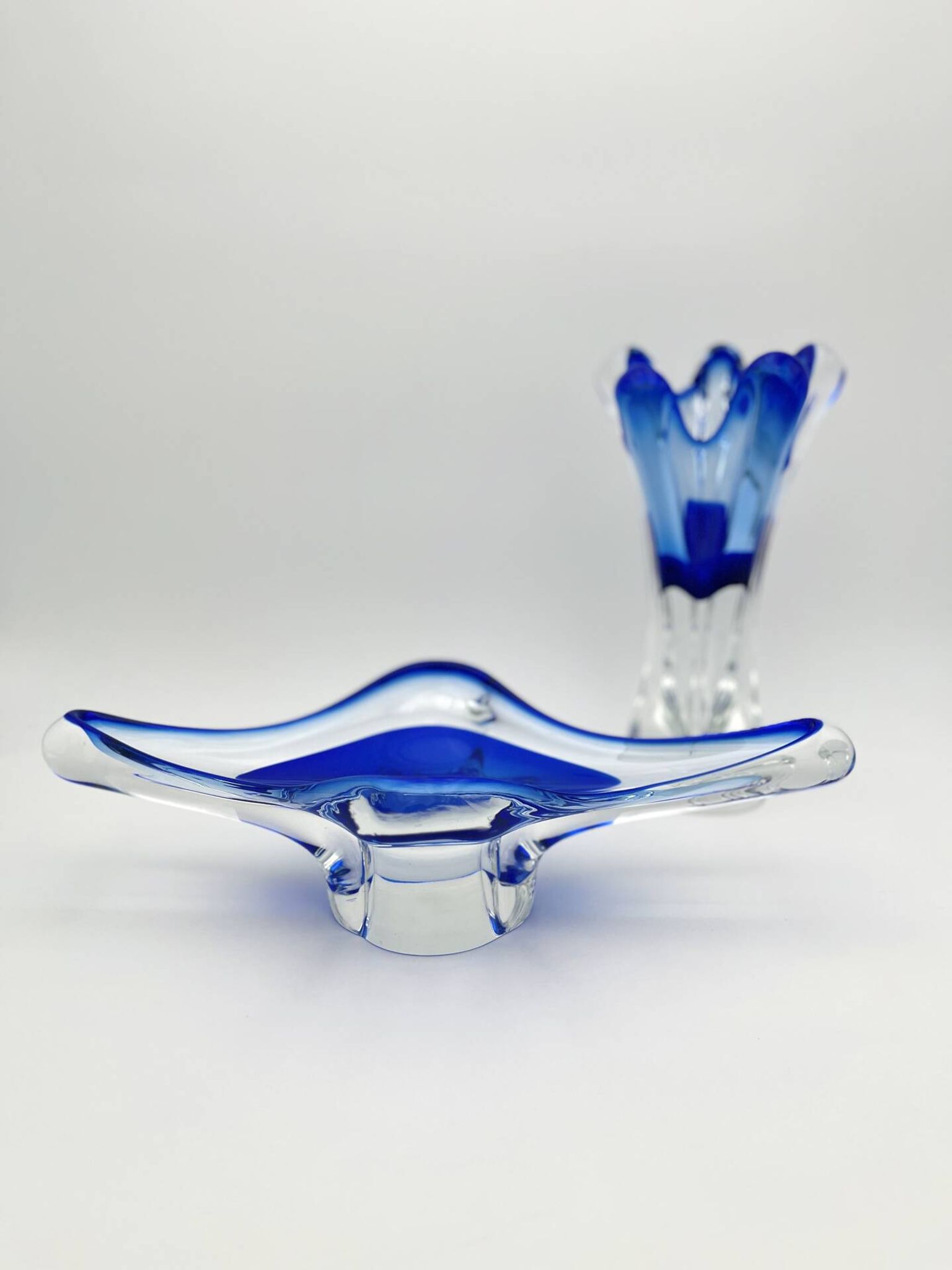 Lot vase and bowl - Josef Hospodka Chribska - Blue Sommerso - 1960