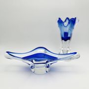 Lot vase and bowl - Josef Hospodka Chribska - Blue Sommerso - 1960