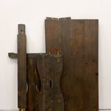 Solid pine table, brutalist style, removable - 70s
