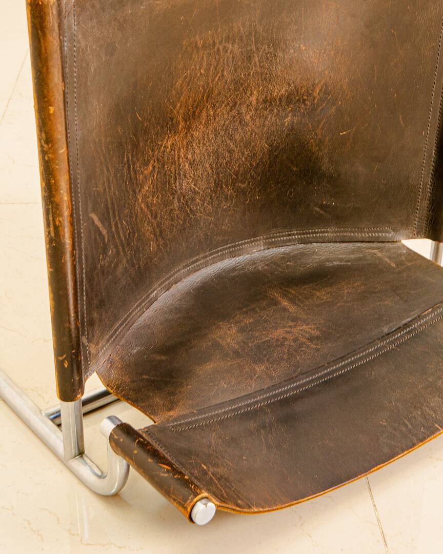 "SZ12" armchair in brown leather by Walter Antonis for Spectrum 60's