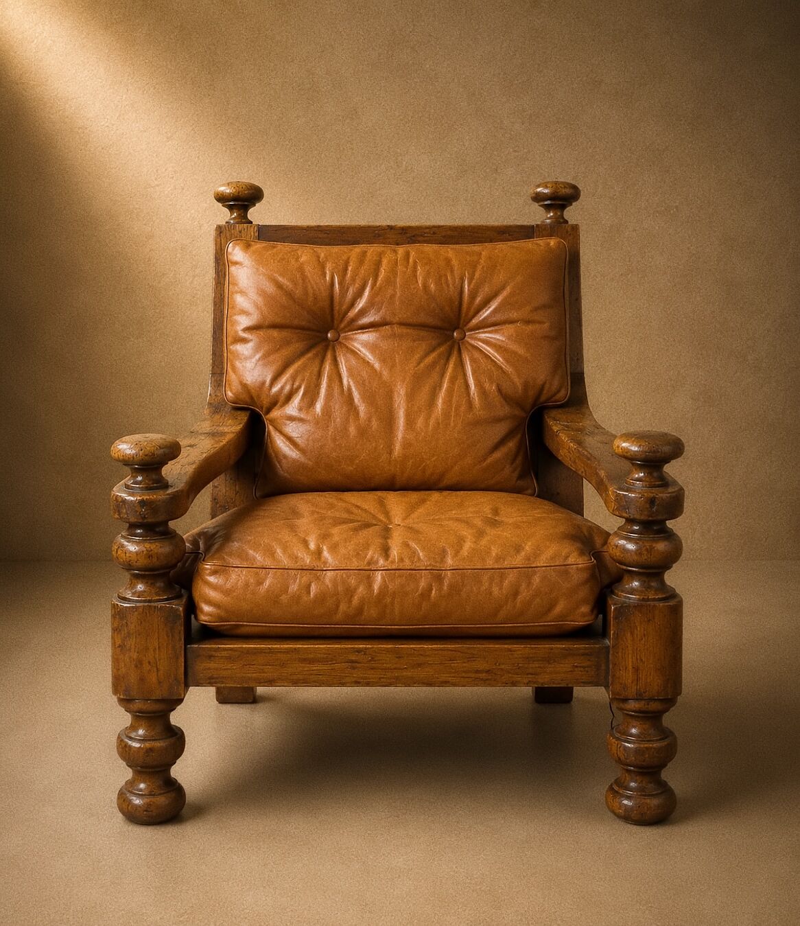 Paire Fauteuils brutalistes cuir / chêne scandinave Circa 1960