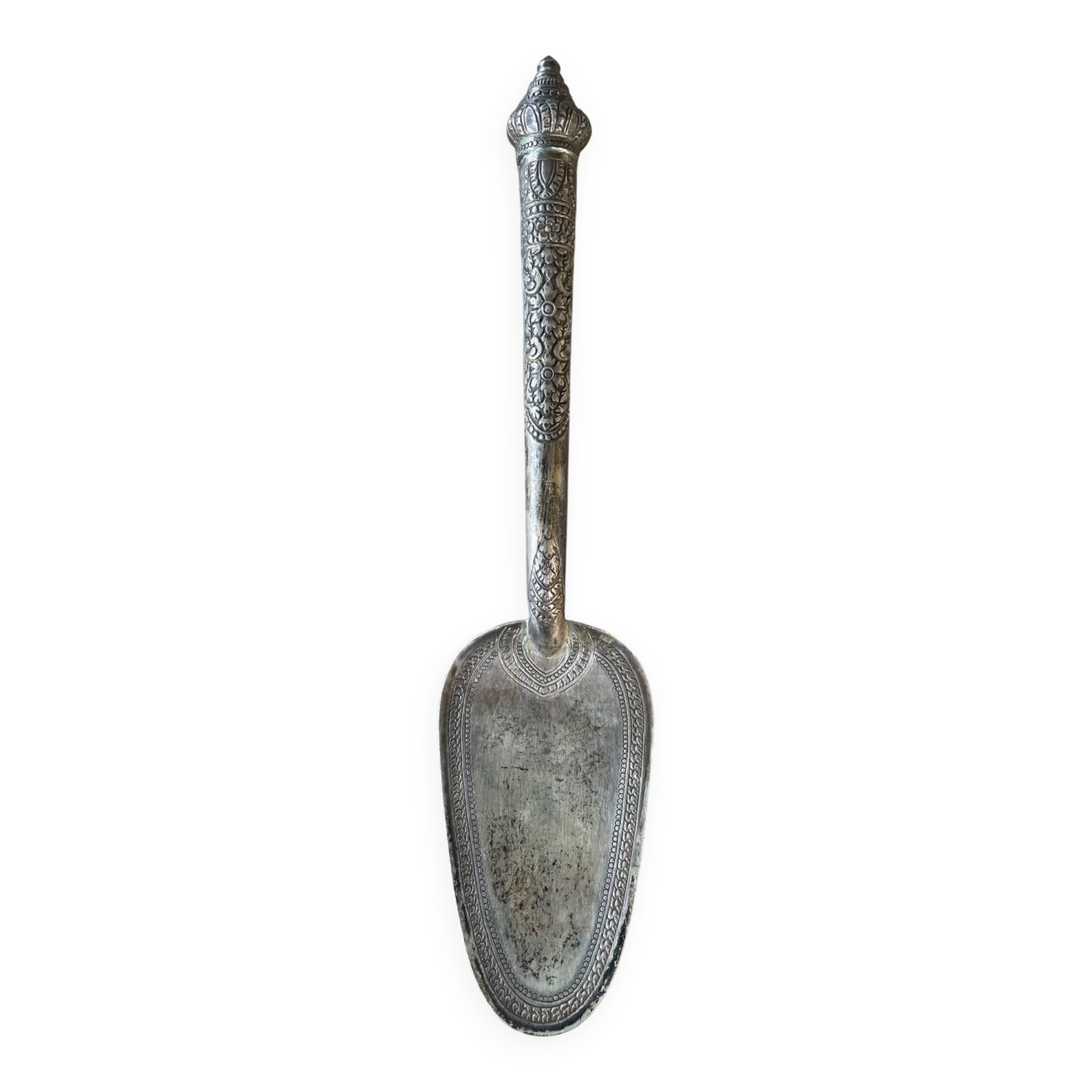 Serving Spoon, in Chiseled Silver, Minh Mol Hallmarks, Cambodia
