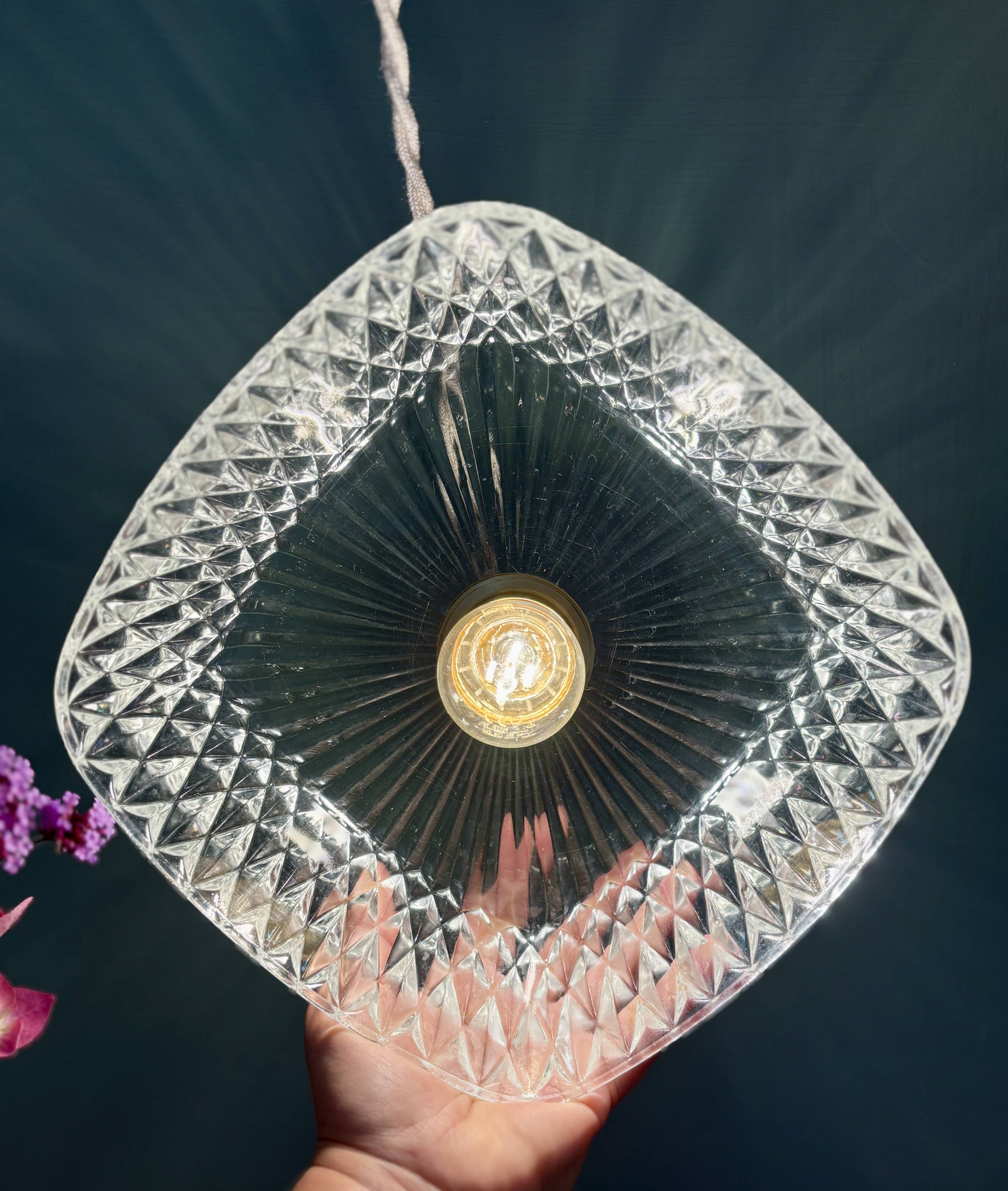 Vintage square glass pendant light - tableware collection -