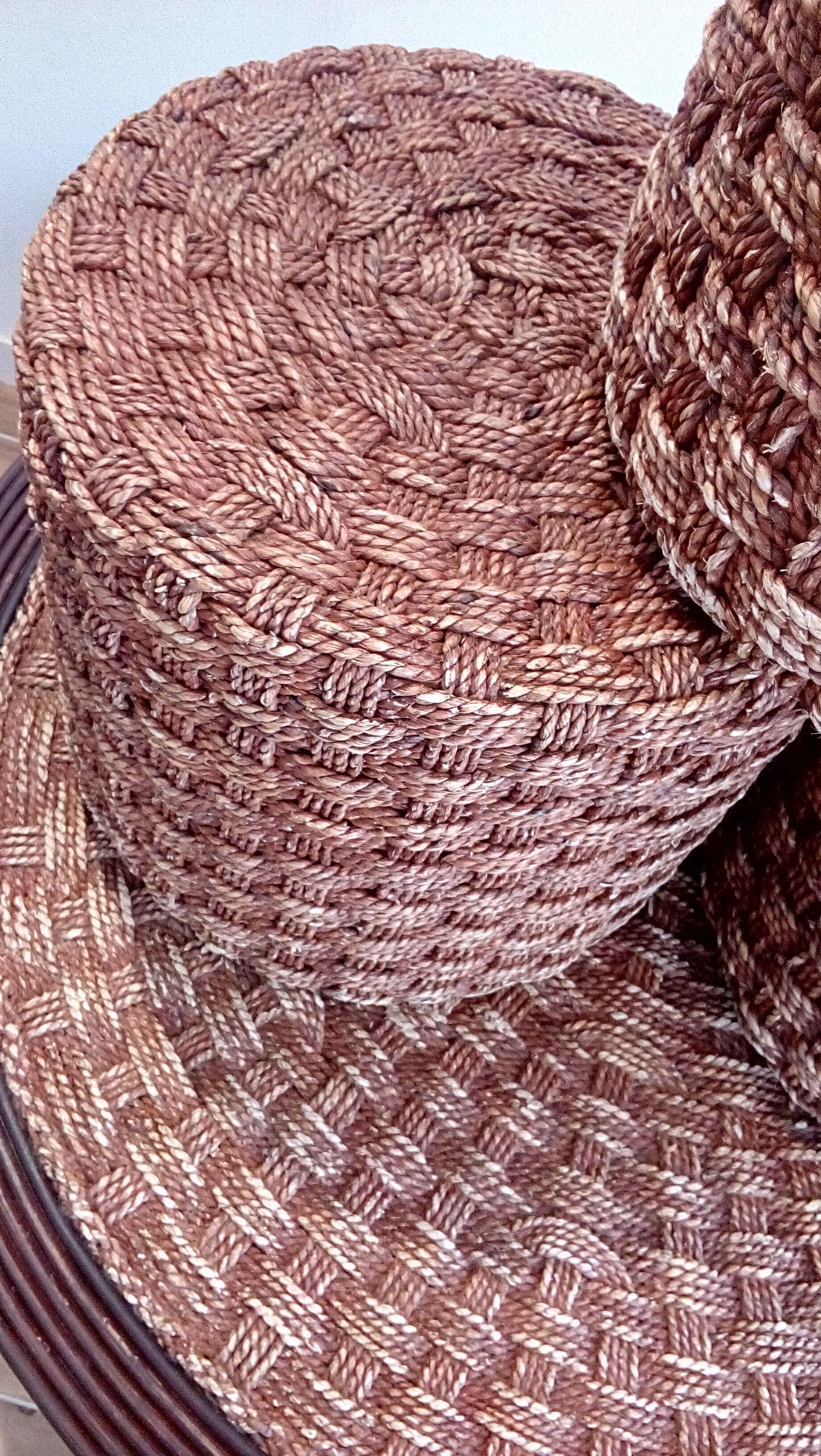 Vintage stool pouf in braided rope