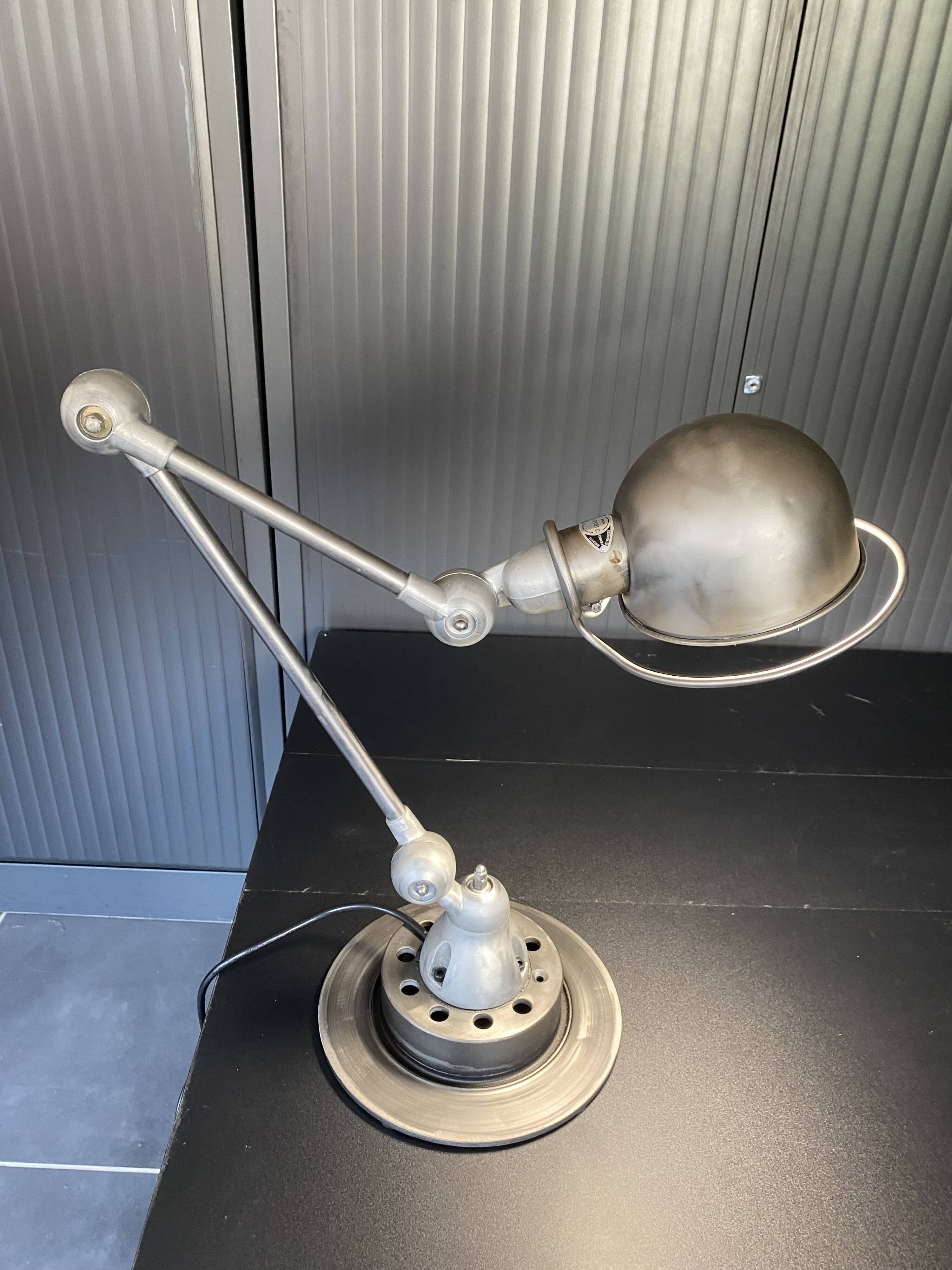 Jieldé lamp with 2 arms, clear matte varnish, industrial vintage.