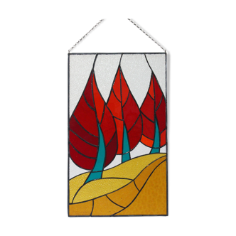 Vitrail décoratif Tulipes – Fleur stylisée en verre coloré, 41 × 68 cm