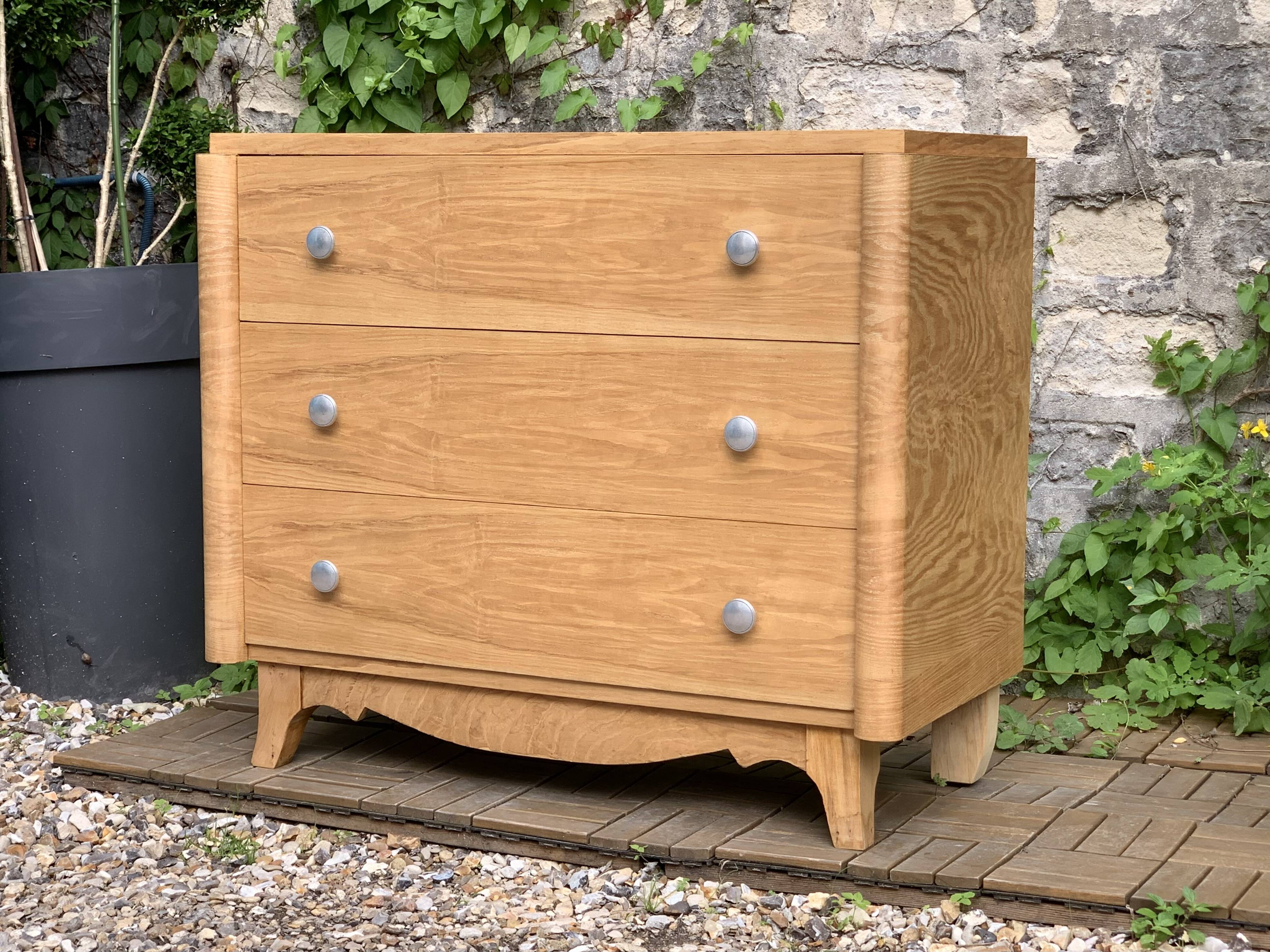 Raw oak art deco chest of drawers