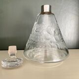 Carafe cristal gravé, col argent, art déco