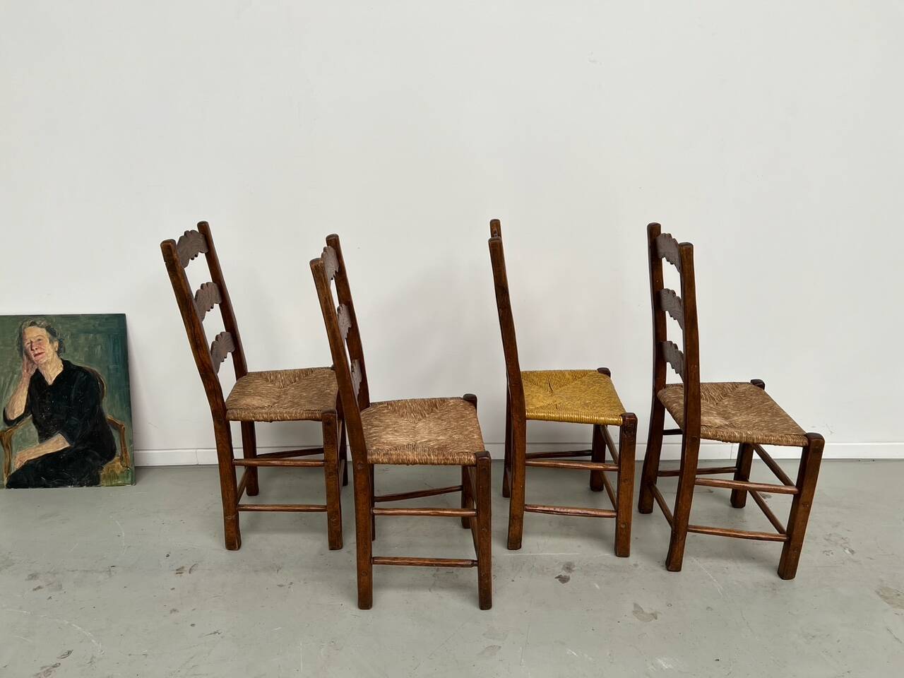 Rustic handcrafted oak chairs 1900
