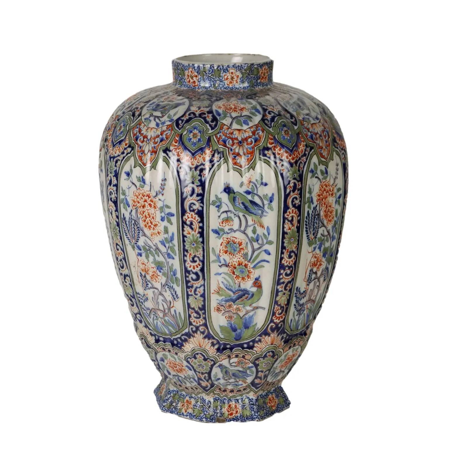 Ancient vase fully decorated with ceramic plants, 20th century.