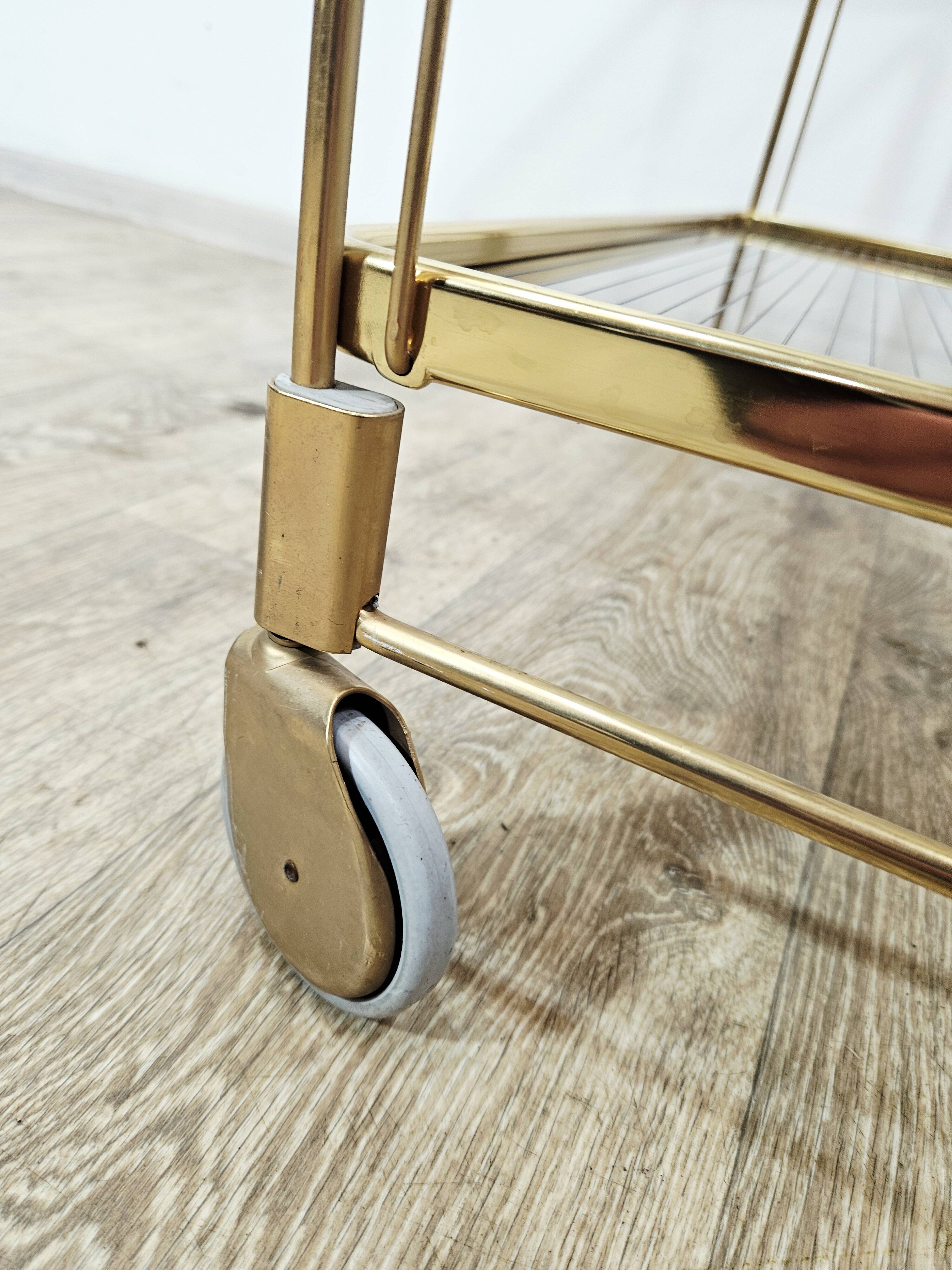 Mid-Century Folding Bar Cart – Brass and Ribbed Plexiglass – 1960s
