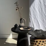 Stool, side table, cylindrical solid mango wood end table.