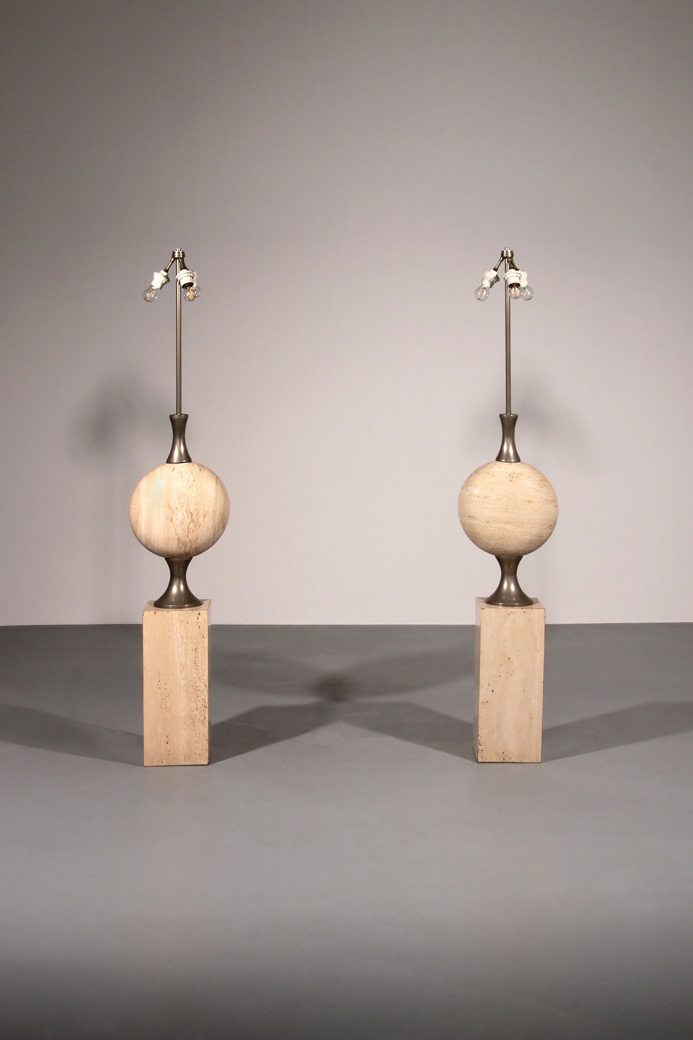 Travertine floor lamp by Philippe Barbier for Maison Barbier, monumental piece, 1970s