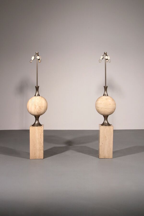 Lampadaires en travertin par Philippe Barbier pour Maison Barbier, pièce monumentale, années 1970.