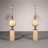 Travertine floor lamp by Philippe Barbier for Maison Barbier, monumental piece, 1970s