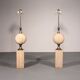 Travertine floor lamp by Philippe Barbier for Maison Barbier, monumental piece, 1970s