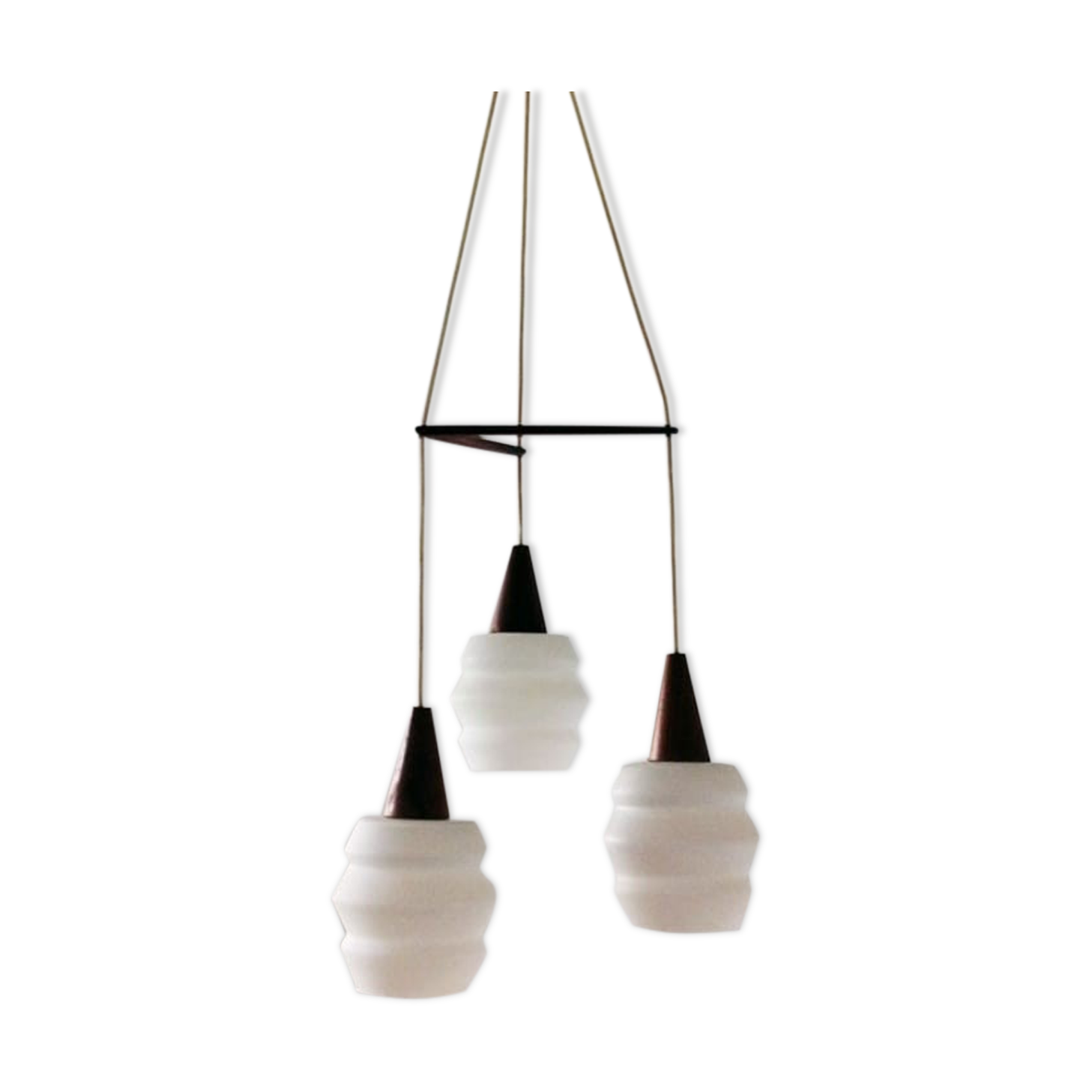 Scandinavian boomerang suspension in teak and opaline