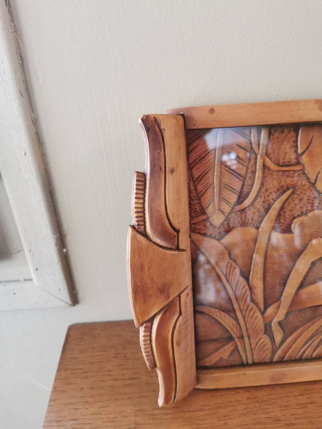 Plateau art déco bois sculpté