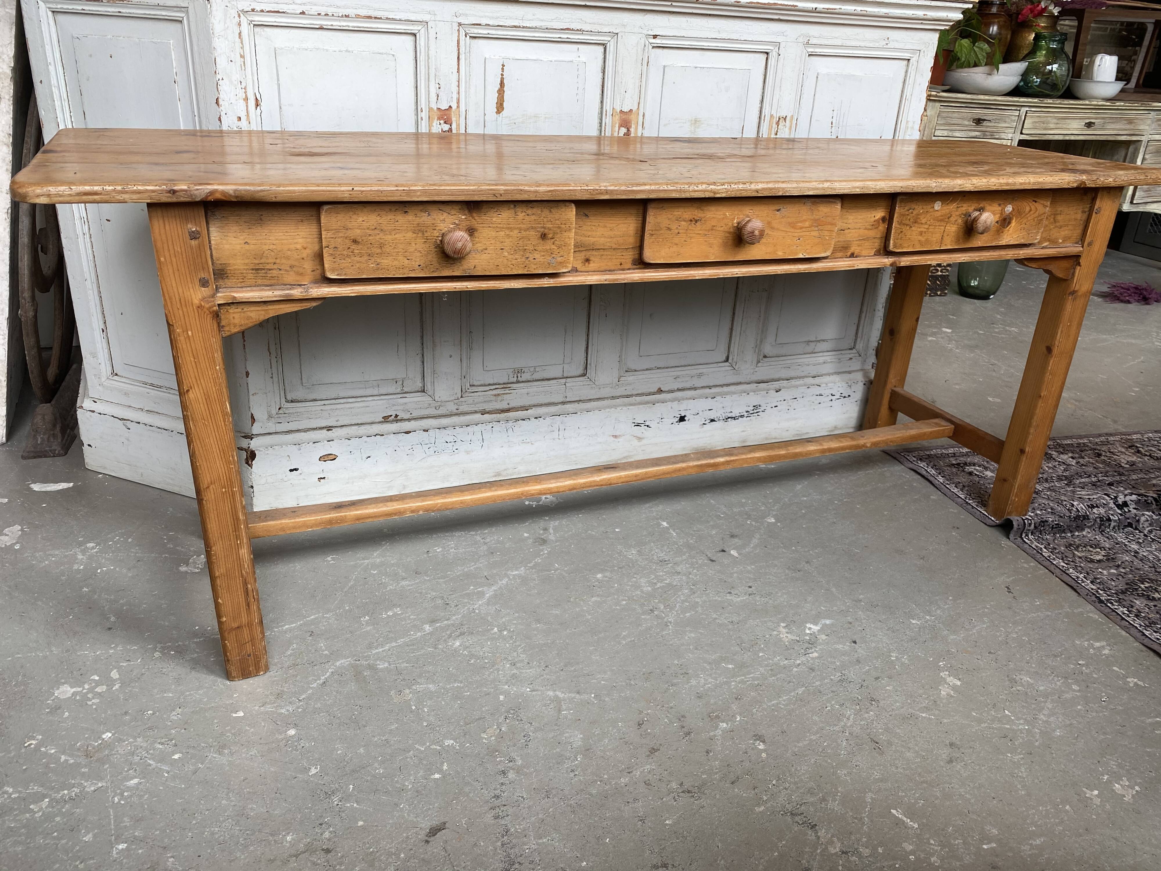 French old wooden sidetable with 3 drawers