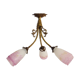 Art Deco chandelier in bronze with 3 tulips in pink glass paste. Signed L'Elf