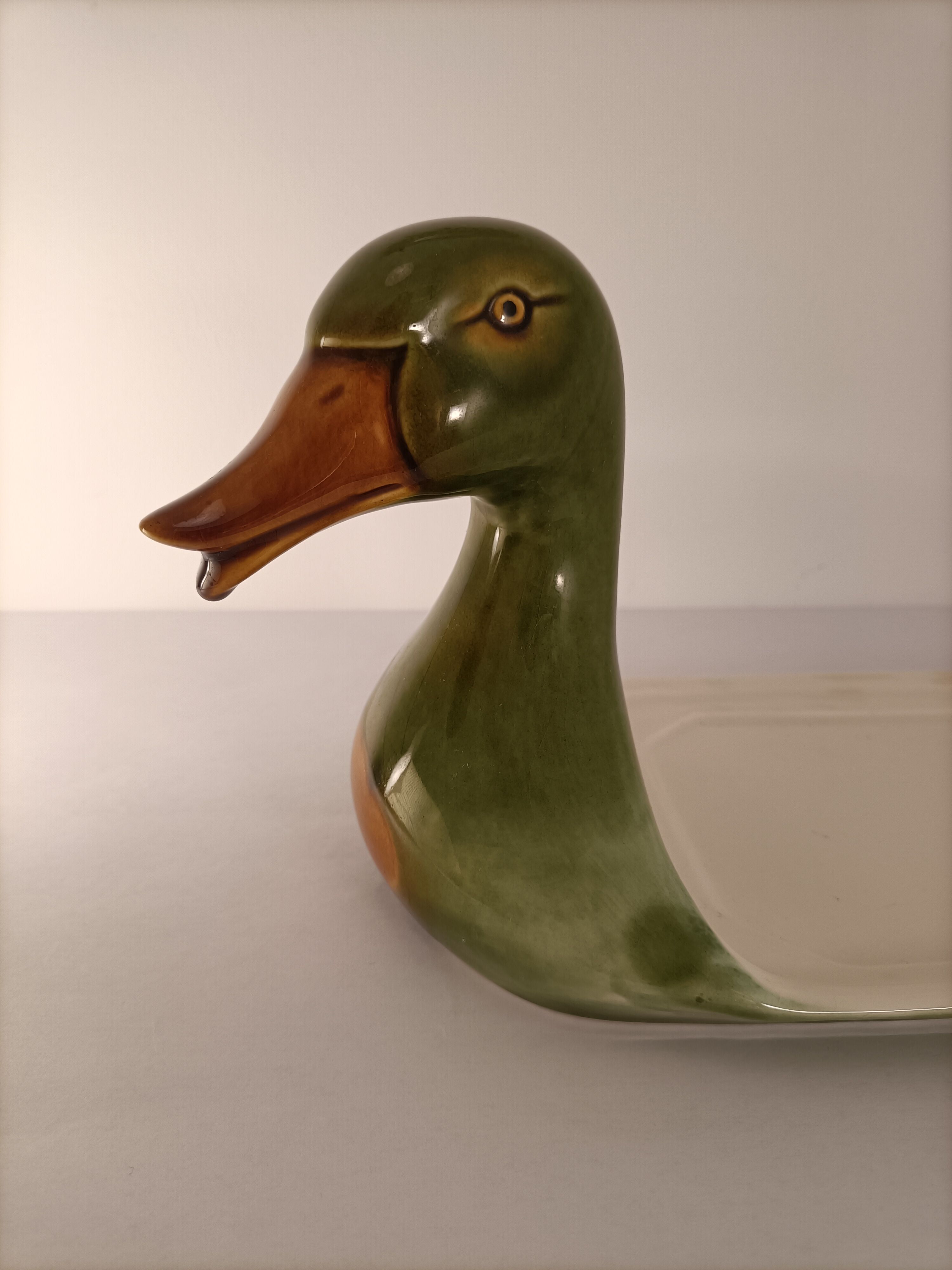 Plat de service fois gras tête canard duck serving dish vintage nöel christmas