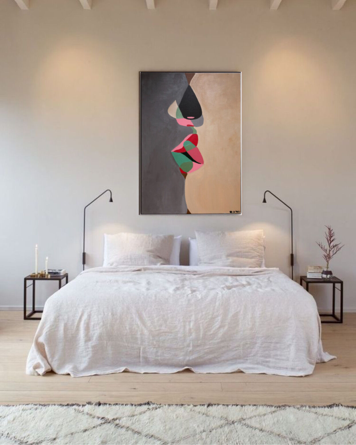 Abstract acrylic painting Kiss 100x81 by Bodasca