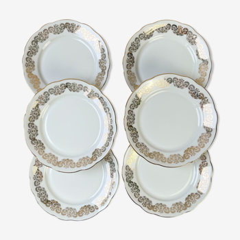 6 plates golden white porcelain chauvigny limoges