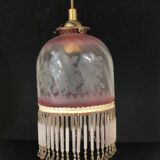Art deco pendant lamp in glass and pearls