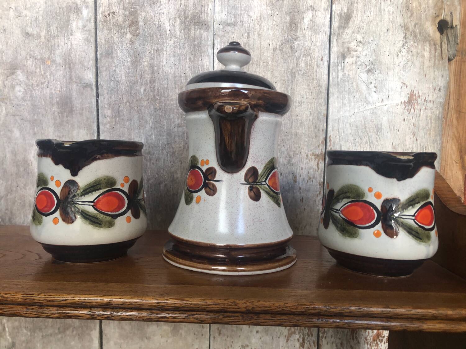 Old Teapot + 2 Pitchers Schramberg BERNAU Ceramic Flower Decor